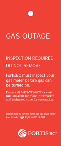 Sample of a FortisBC gas outage tag